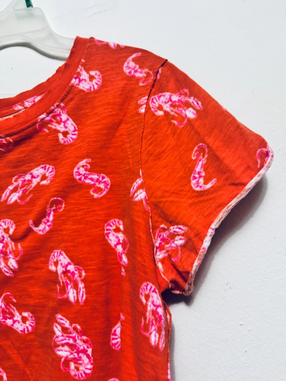Maeve by Anthropologie Coral Whimsical Shrimp & Crawfish Print T-shirt Size L - Picture 5 of 6